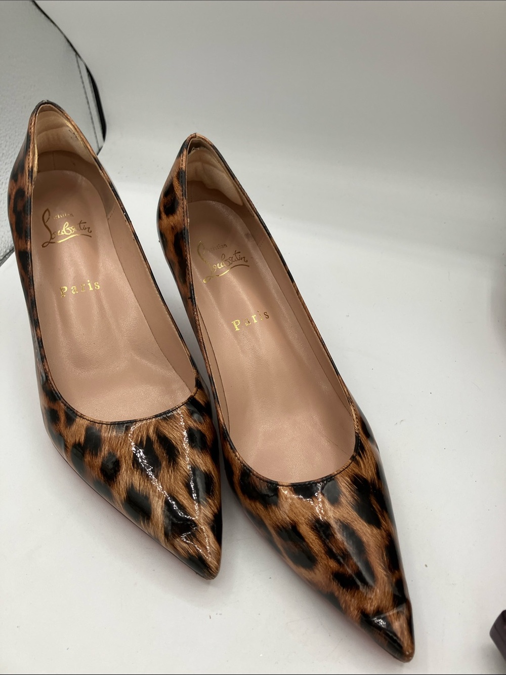 Christian Louboutin Leopard Patent Pointed-Toe Pumps - Brown & Black